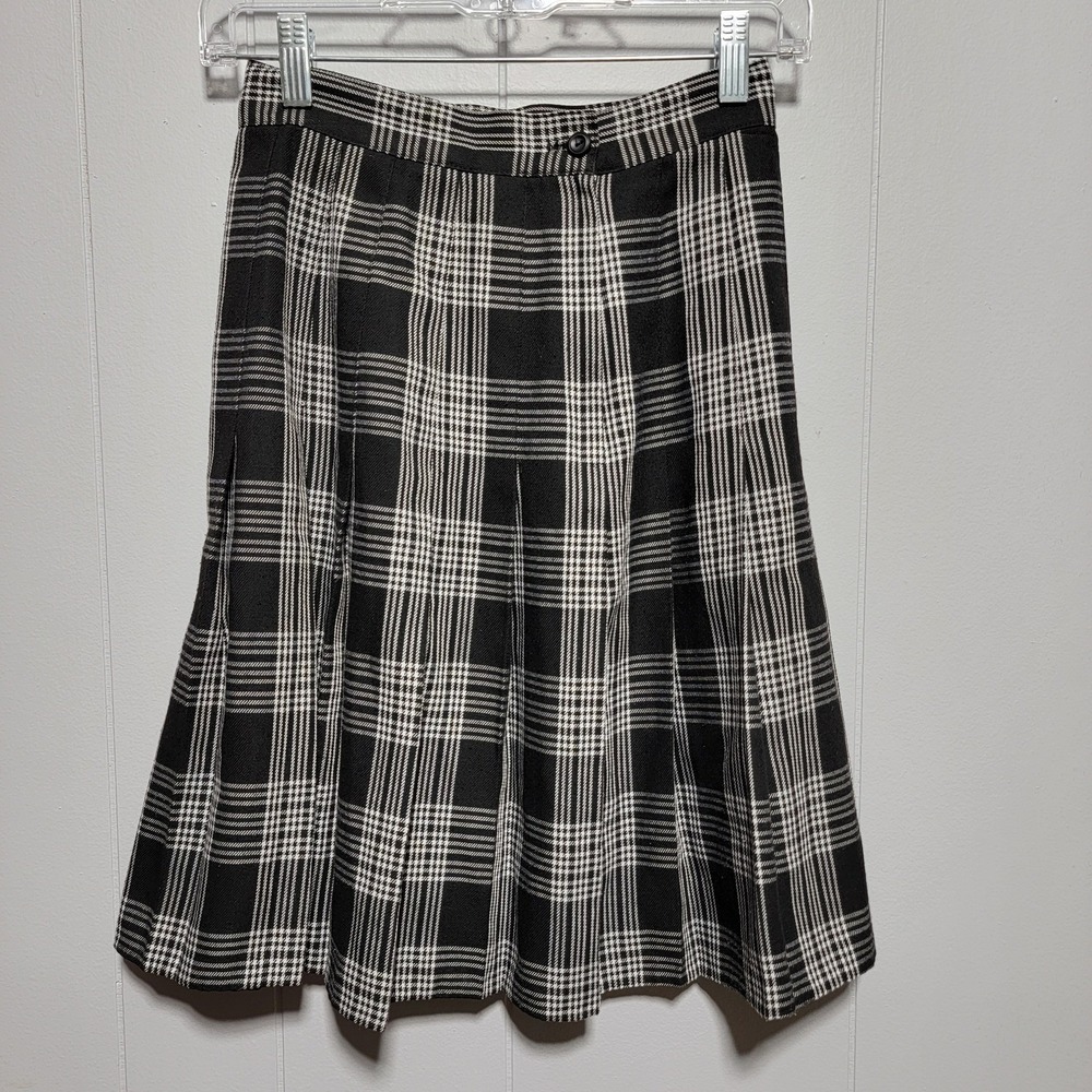 Separate Issue Vintage Plaid Pleated Midi Skirt Black White Size 5/6 Made in USA